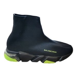 Balenciaga Black and Neon Green Speed Trainer Sock Sneaker